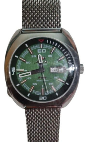 Relogio Orient Automatico Fundo Verde Puls Couro F49ss023