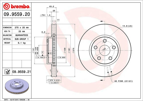 Discos Delanteros Ventilados Toyota Matrix Xrs 03-06 Brembo