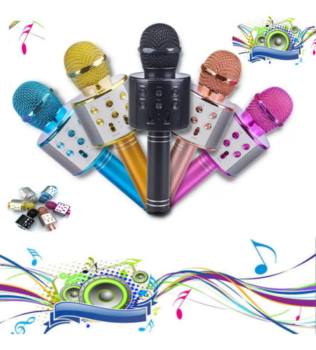 Microfone Karaoke Youtuber S/ Fio Bluetooth Com Caixa Som Cor Prata Prateado