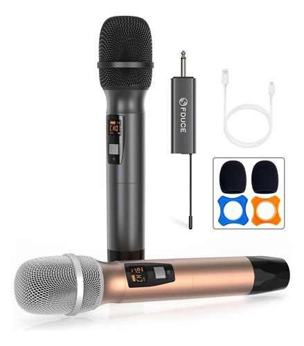 Set De Micrófono Inalambrico Karaoke Dual Fduce Uhf- Grey Ro