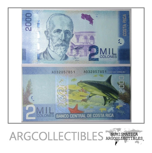 Costa Rica Billete 2000 Colones 2009 P-275d Unc Sin Circular