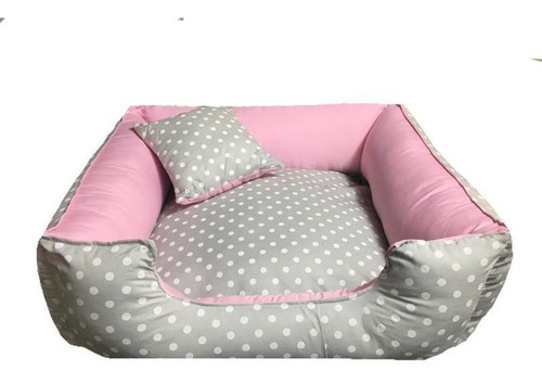 Cama Pet Cachorro Tamanho G 100 X 100 Cm Com Zíper Poá/rosa