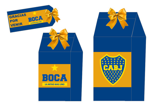 Kit Imprimible Cajas Milk + Tag + Moño: Boca Juniors