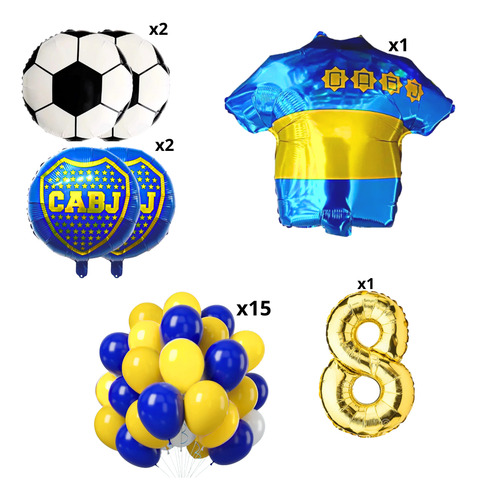 Set Globos Boca Juniors Banderin Globo Escudo Boca Pelota Dorado Número 8