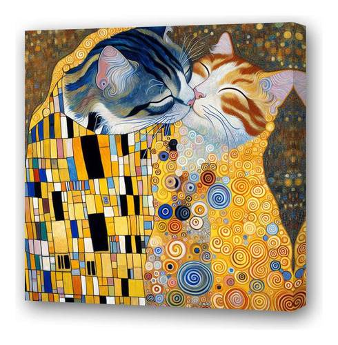 Cuadro 20x20cm Gato El Beso Gustav Klimt Arte Cats M1