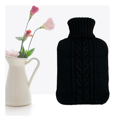 Funda Tejida Negra Para Botella De Agua Caliente, 2 Litros,