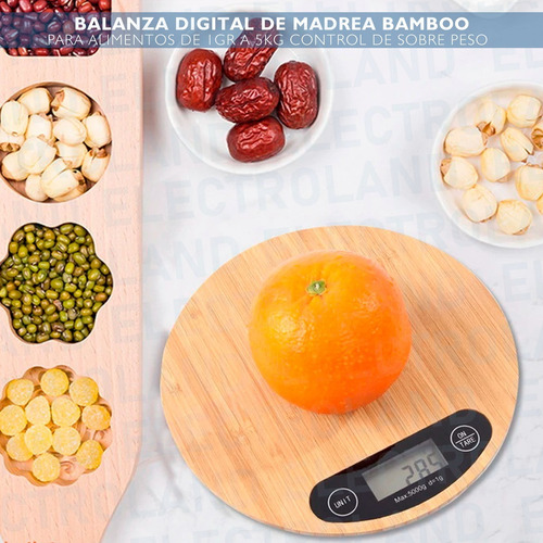 Imagen 5 de 10 de Balanza Cocina Alimentos Digital Madera Bamboo 1gra5 Kg R