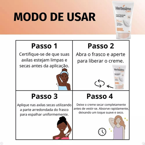 3 Uni Creme Desodorante Herbíssimo 72h Coco E Vitamina C 55g
