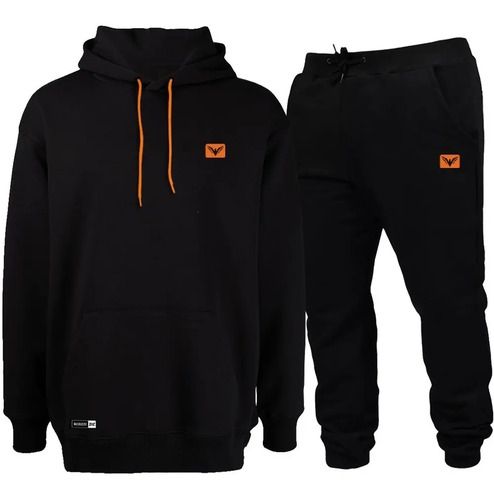 Conjunto De Frio Moletom Com Capuz Canguru Flanelado Preto