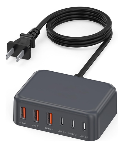 Cargador Usb C 100w Gan 6 Puertos Pd Usb A Adaptador De