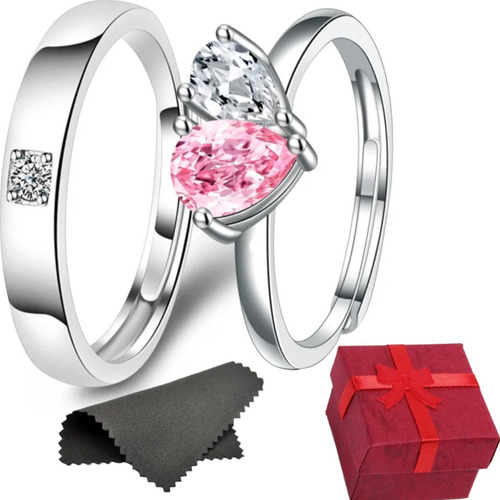 Anillos Plata 925 Corazón Ajustable Mujer Compromiso Pareja