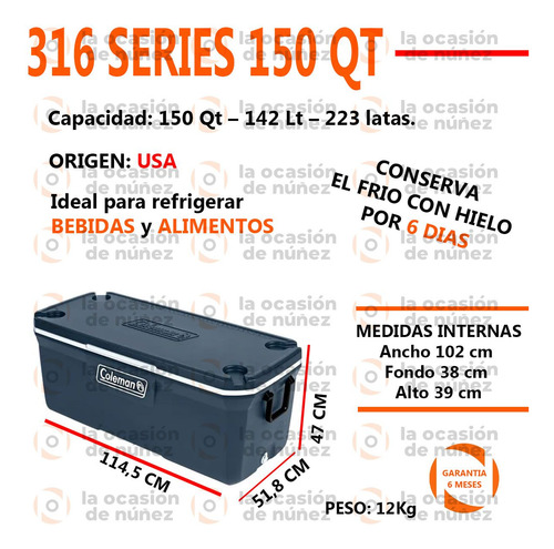 Imagen 2 de 7 de Conservadora Coleman 150qt Heladera Termica Camping Frio 3 D