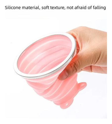 Vaso Plegable De Silicona Con Tapa Rosa Claro