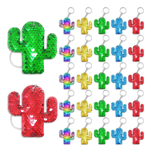 Cicibear 25 Pack Cactus Sequin Keychains Para Cactus Fiesta