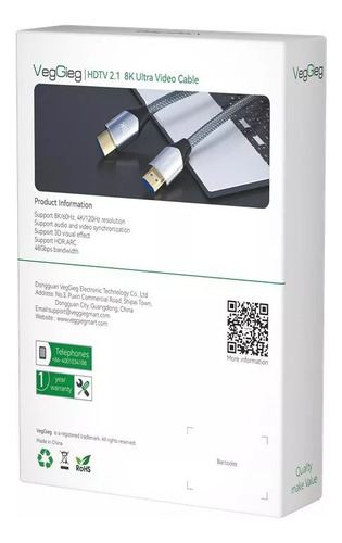 Cable Hdmi V 2.1 Hdr+ Ultra Hd 8k 60hz 4k 120hz 2k 144hz Reforzado 48gbps Xbox Ps5 Pc Gamer Ciberespecialista