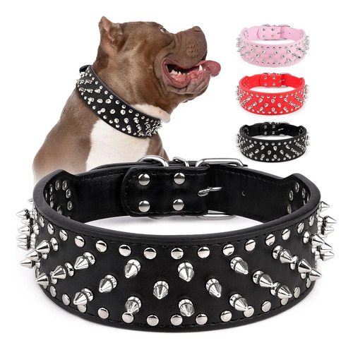 Collar De Perro Ajustable Con Puas Anchas Remache De Hongo D