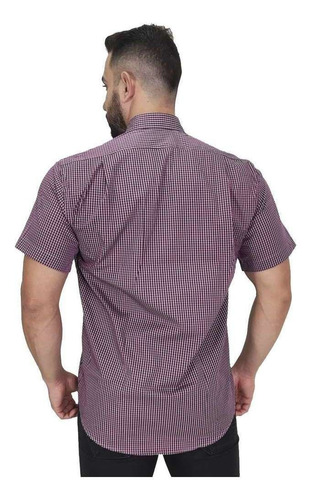 Camisa Masculina Manga Curta Xadrez Bordô E Preto