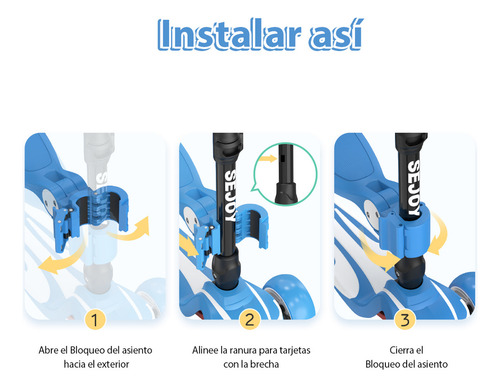 Sejoy BALBI-008 Scooter Plegable Con Asiento Ideal Patín Del Para Niños Con 3 Ruedas Y Led Luces Color Azul