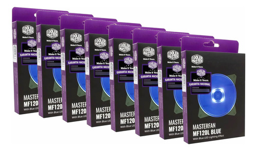 Kit C/ 8 - Cooler Master Fan Mf120l 12cm 120mm Led Azul 