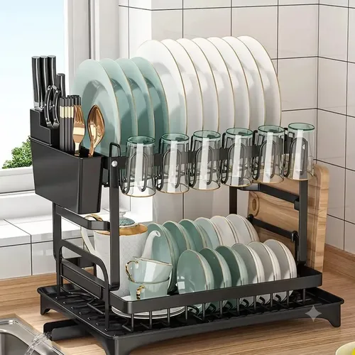 Escorredor De Louças Rack Aço Carbono Para Bancada Com Bandeja Po...