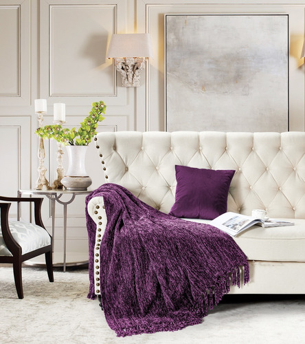 Imagen 3 de 3 de Pie De Cama Manta Tejida Chenille - Importada Usa - Púrpura