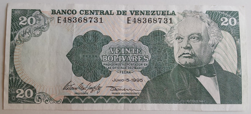 Billete Venezuela 20 Bs Junio 5 1995 E8 Xf/au