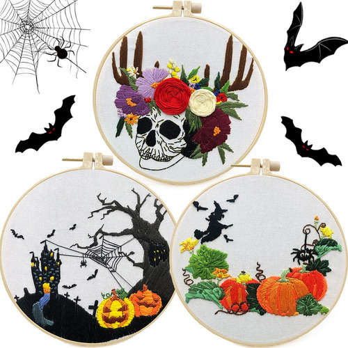 Helloween Decoracion Kit Bordado Patron Bate Calabaza Bruja