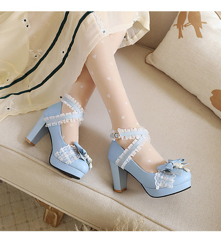 Zapatos De Cuero De Princesa De Tacón Grueso Sweet Bowknot D