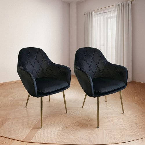 Pack 2 Sillas Sitial Poltrona Velvet Patas Doradas Respaldo Estructura de la silla Negro