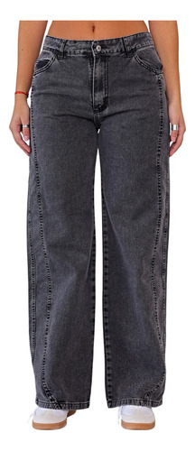 Pantalón Baggy De Jean Rígido Recortes Tiro Medio