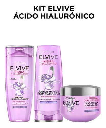 Kit Elvive Hidra Hialurónico Shampoo, Acondicionador Y Crema