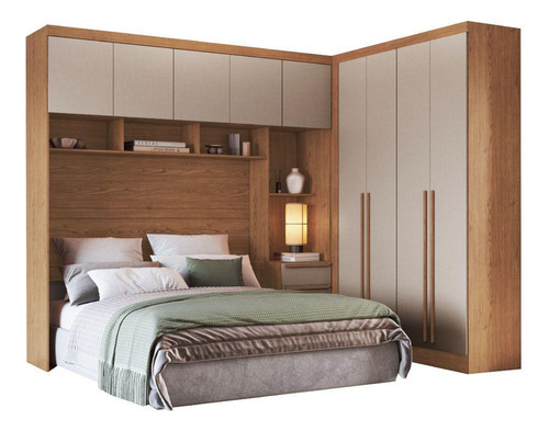 Guarda Roupa / Roupeiro Conjunto Modulado 2 Peças 217x391x46 Cor Cedro/duna