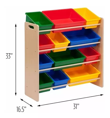 Organizador de almacenamiento de juguetes para niños con 7 estantes,  contenedores de plástico y soporte de pared, perfecto para mantener los  juguetes