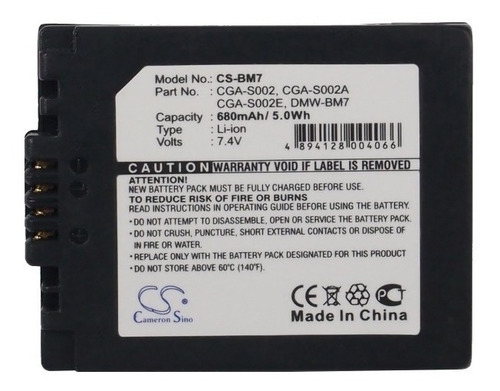 Repuesto Para Lumix Dmw-bm7 Cga-s002 Fz3 Fz4 Fz5 Fz10