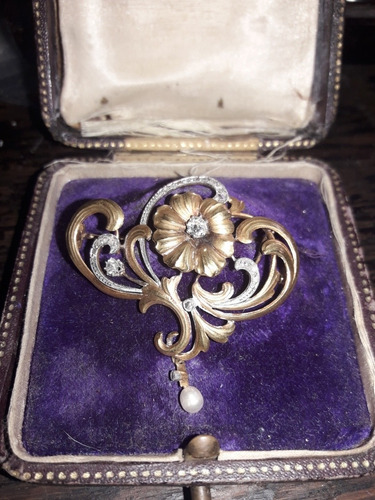 Broche Art Nouveau En Oro 14k 0 40 Ct Diamantes (Usado)