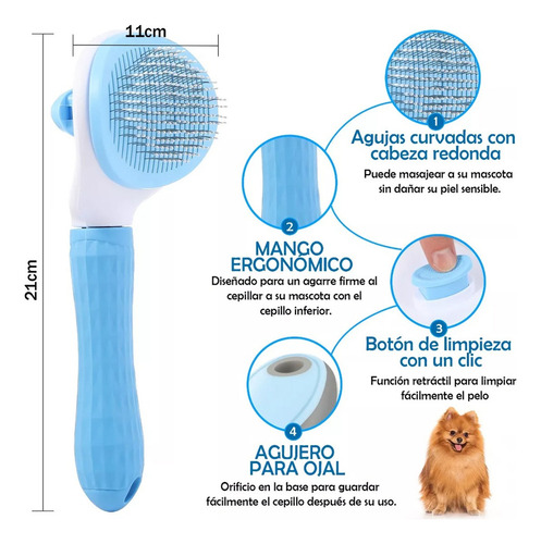 Cepillo Deslanador Perro Gato Peine Mascotas Masajeador Kit