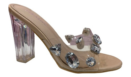 Tacones Transparentes  Con Pedrería Plateado  