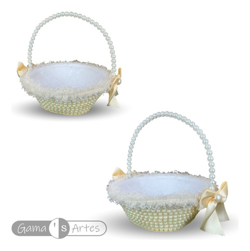 Kit 2 Cestas Floristas De Pérolas Casamento - Cor Champagne