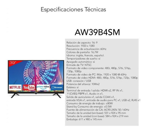 Tv Aiwa 39 Pulgadas Smart Tv Hd Nuevo