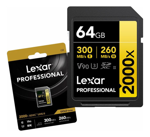 Cartão De Memória Sdxc Lexar 64gb V90 8k Linha Gold