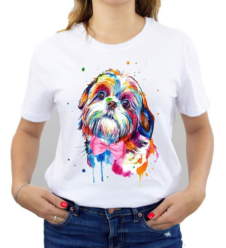 Polera Estampada Dama 100%algodón Shih Tzu Colores 581