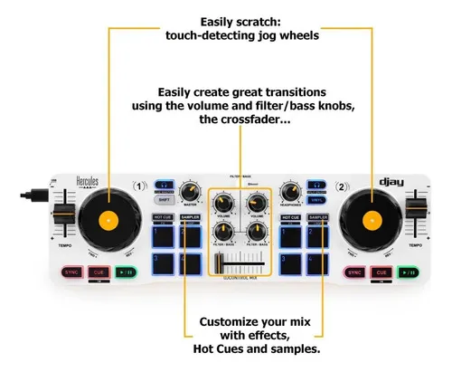 Controlador Hercules Djcontrol Mix, Android / Ios Blanco Wh