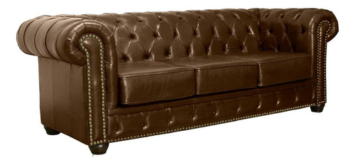 Sofá 3 Lugares 235cm Chesterfield Couro Capucino - Mempra