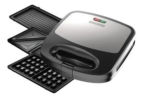 Imagen 1 de 8 de Waflera Sandwichera Parrilla Black + Decker Wm2000s-ar 3en1 Color Gris/negro