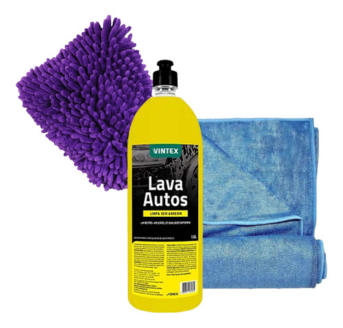 Kit Lavar Carro Lava Autos 1,5l Vintex Toalha Secagem Luva