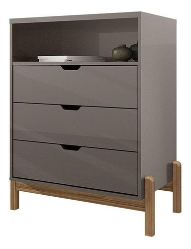 Cômoda Quarto Antares 3 Gavetas Com Pés De Madeira Maciça Cor Cinza Perola