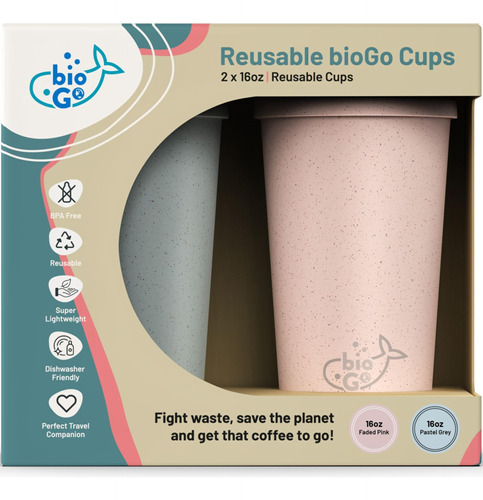 Biogo Tazas De Cafe Reutilizables De 16 Onzas (paquete De 2)