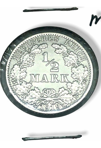 Moneda Plata Ley 0.900 1/2 Marco Imperio Alemán Año 1919-a (Usado)