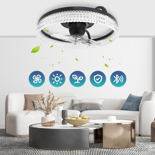 Ventilador De Techo Con Luces 14pulgs Dimmable Con Remoto Cantidad de aspas 7 Estructura Negro Aspas color transparente Diámetro 14 " Frecuencia 60 Hz Material de las aspas Plástico