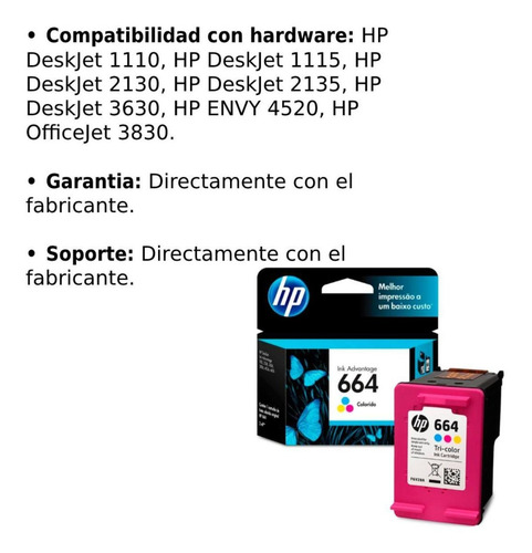 Imagen 4 de 6 de Cartucho De Tinta Hp 664 Tricolor